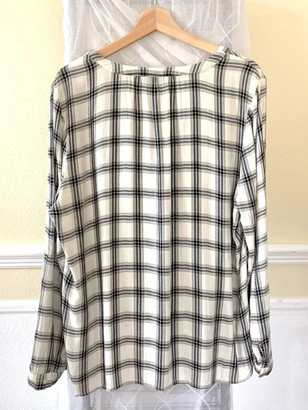 a.n.a A New Approach Plaid Faux-Wrap Long Sleeve Draped Blouse Size XLarge